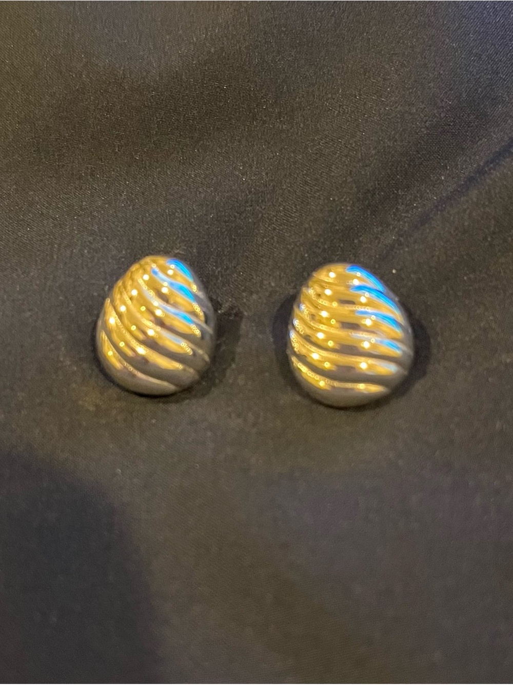 Sterling Silver Grooved Dome Stud Earrings - Silver